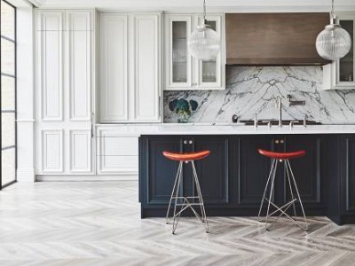 Chevron oak parquet in Waterfall colour at the Subrooke Road, London