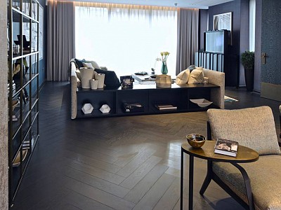 Anthracite colour Herringbone oak parquet in London