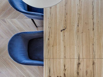 White Transparent Chevron oak parquet in Select grade