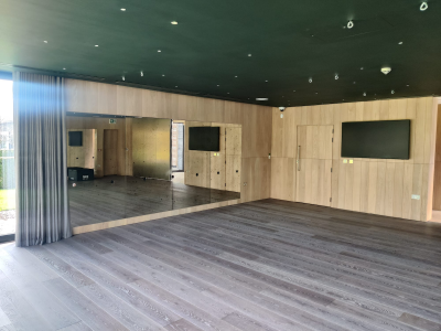 Engineered oak wood flooring in Wild Rose colour at Lakes by YOO reception and yoga studio in Cotswolds