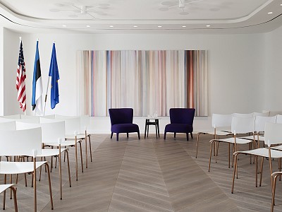 Chevron oak parquet in Wild Rose colour installed at the Estonian Embassy