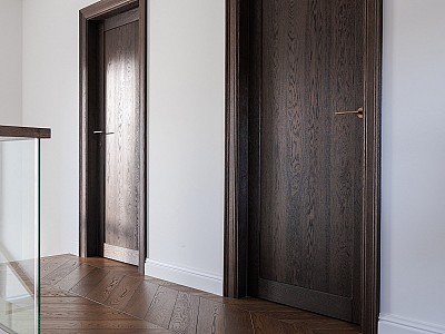 Luxury in dark wood oak floors, doors and stairs: Walnut and Chiana colours