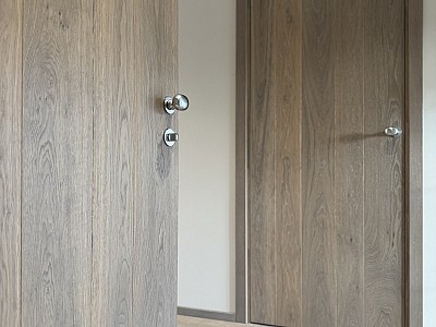Flemish style solid wood doors paired with oak floors in Dunes colour
