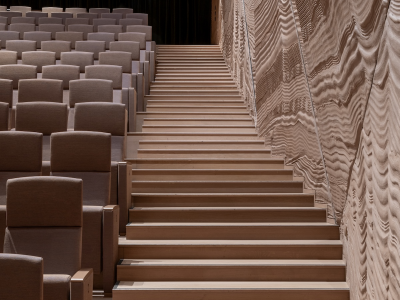 Oak Stairs in Latte Colour for the Award-Winning Clay Moulded Musical Theatre Interior