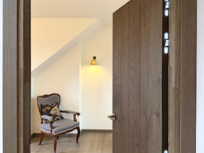 Wide oak plank flooring in Dunes colour, Plank and Flemish oak doors for London loft renovation