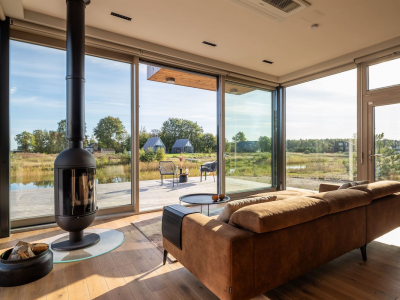 White Transparent wood floors and oak doors in a countryside home