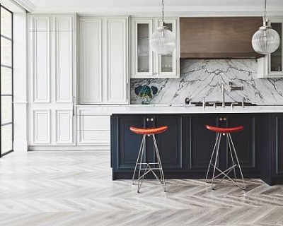 Chevron oak parquet in Waterfall colour at the Subrooke Road, London