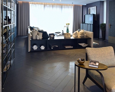 Anthracite colour Herringbone oak parquet in London
