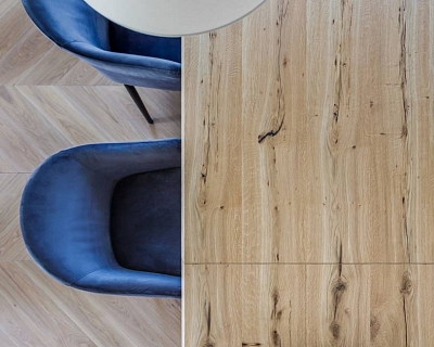 White Transparent Chevron oak parquet in Select grade