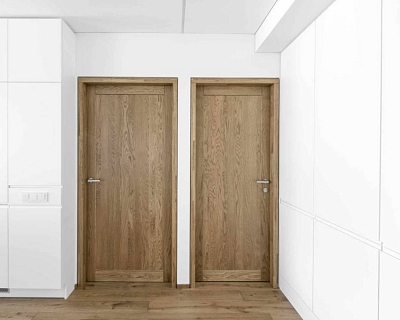 Engineered wood floors and oak doors in Light Nut colour
