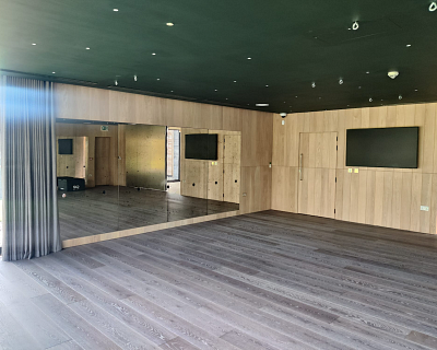 Engineered oak wood flooring in Wild Rose colour at Lakes by YOO reception and yoga studio in Cotswolds