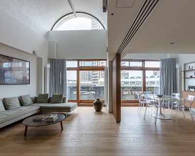 Barbican penthouse transformation with Ecohardwood oak floors and oak stairs in Ivory colour