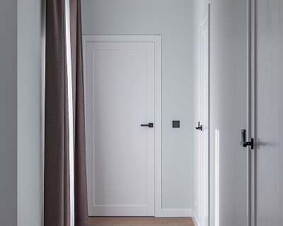 Panel style oak doors (classic RAL 9003 colour) and oak floors in Dunes colour