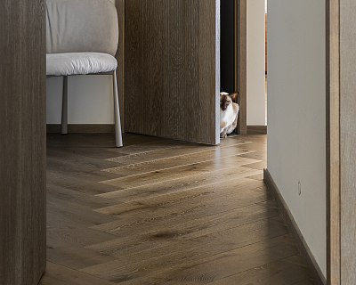 Velvet style doors and engineered wood floors in Silver Dust colour