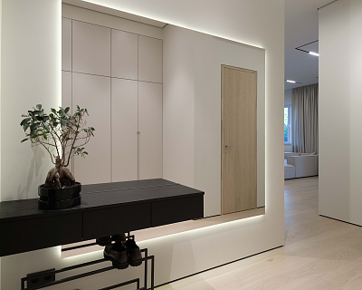 Extra wide oak floorboards and custom made oak doors in Ivory colour