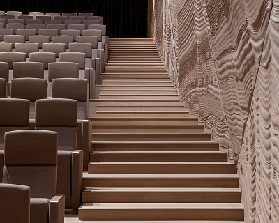 Oak Stairs in Latte Colour for the Award-Winning Clay Moulded Musical Theatre Interior