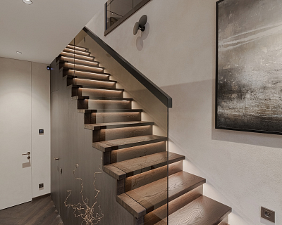Solid oak stairs and herringbone oak parquet in Chiana colour
