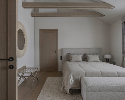 Oak floors, doors and stairs in matching Granola finish - coastal holiday home