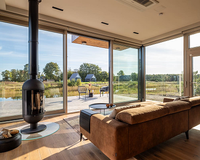 White Transparent wood floors and oak doors in a countryside home