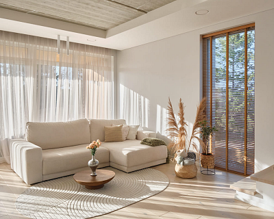Coastal interiors with Nordic White oak floors and oak doors