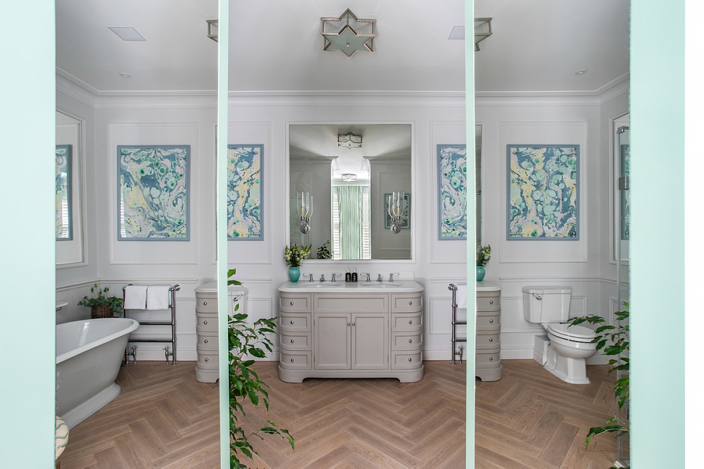 Award-Winning Bathroom Design Featuring Ecohardwood Oak Parquet in Extra White Colour