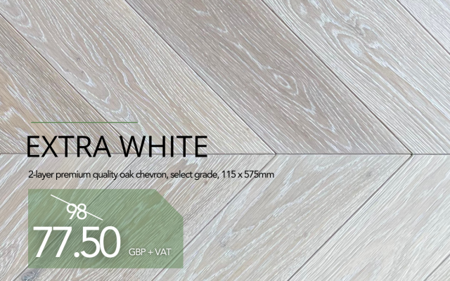 GENUINE FACTORY OFFER: CHEVRON OAK WOOD FLOORING IN EXTRA WHITE COLOUR