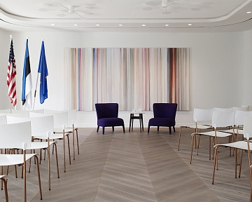 Chevron oak parquet in Wild Rose colour installed at the Estonian Embassy
